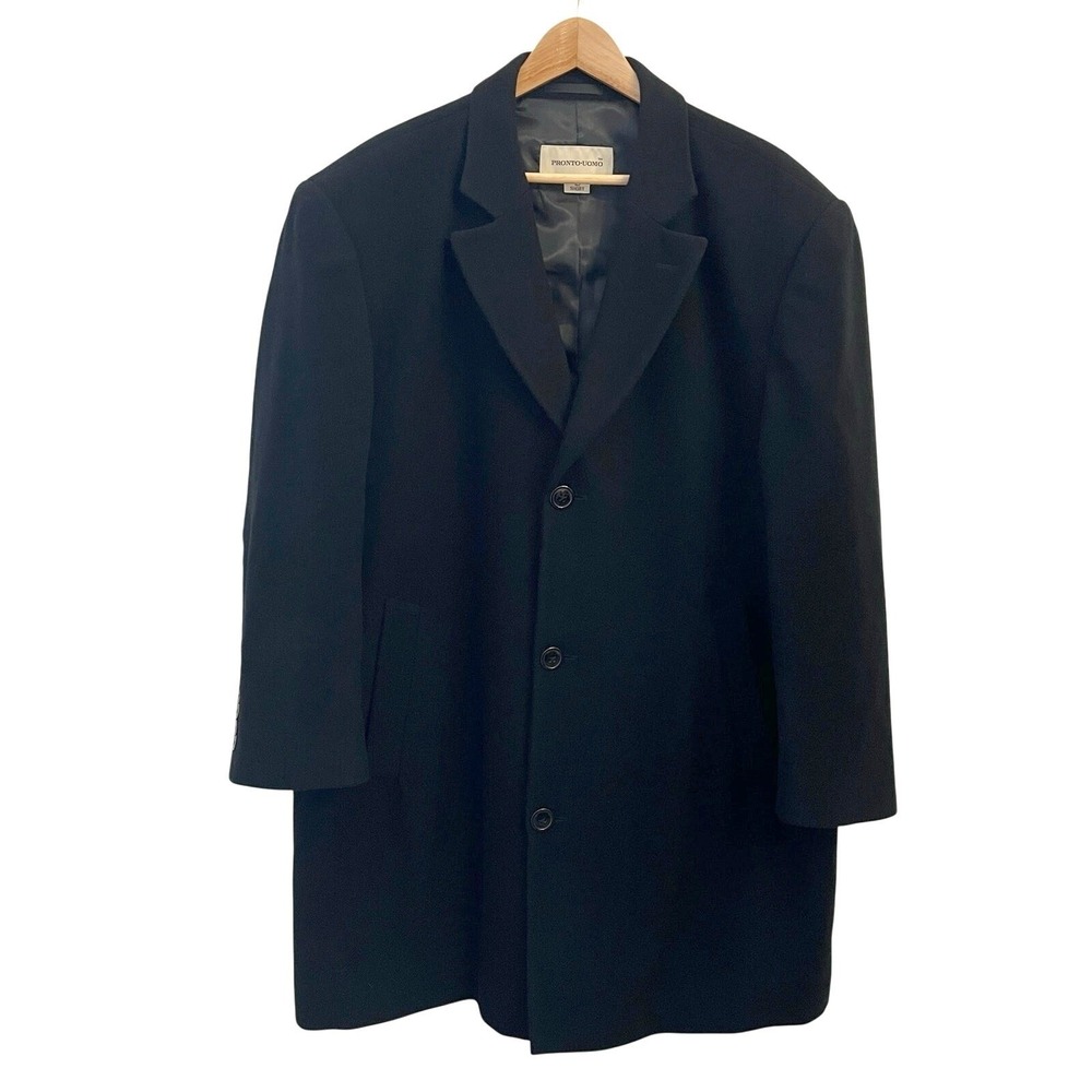 Pronto Uomo Mens Wool Cashmere Coat 42S Long Overcoat Black Dressy Formal Office